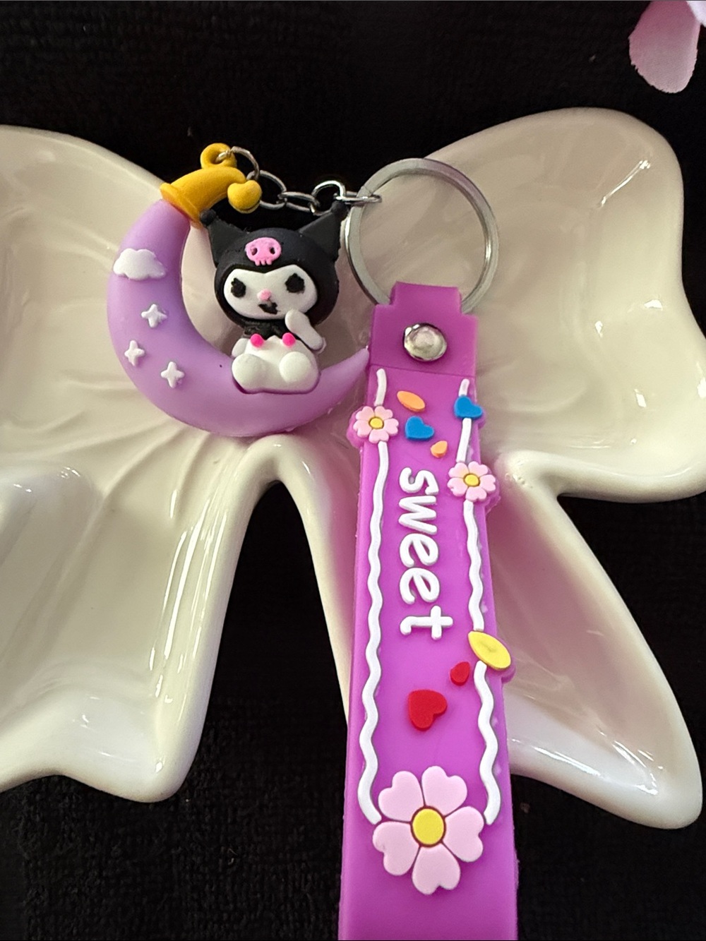Kids Pink & Purple 'Sweet' Moon Character Keychain